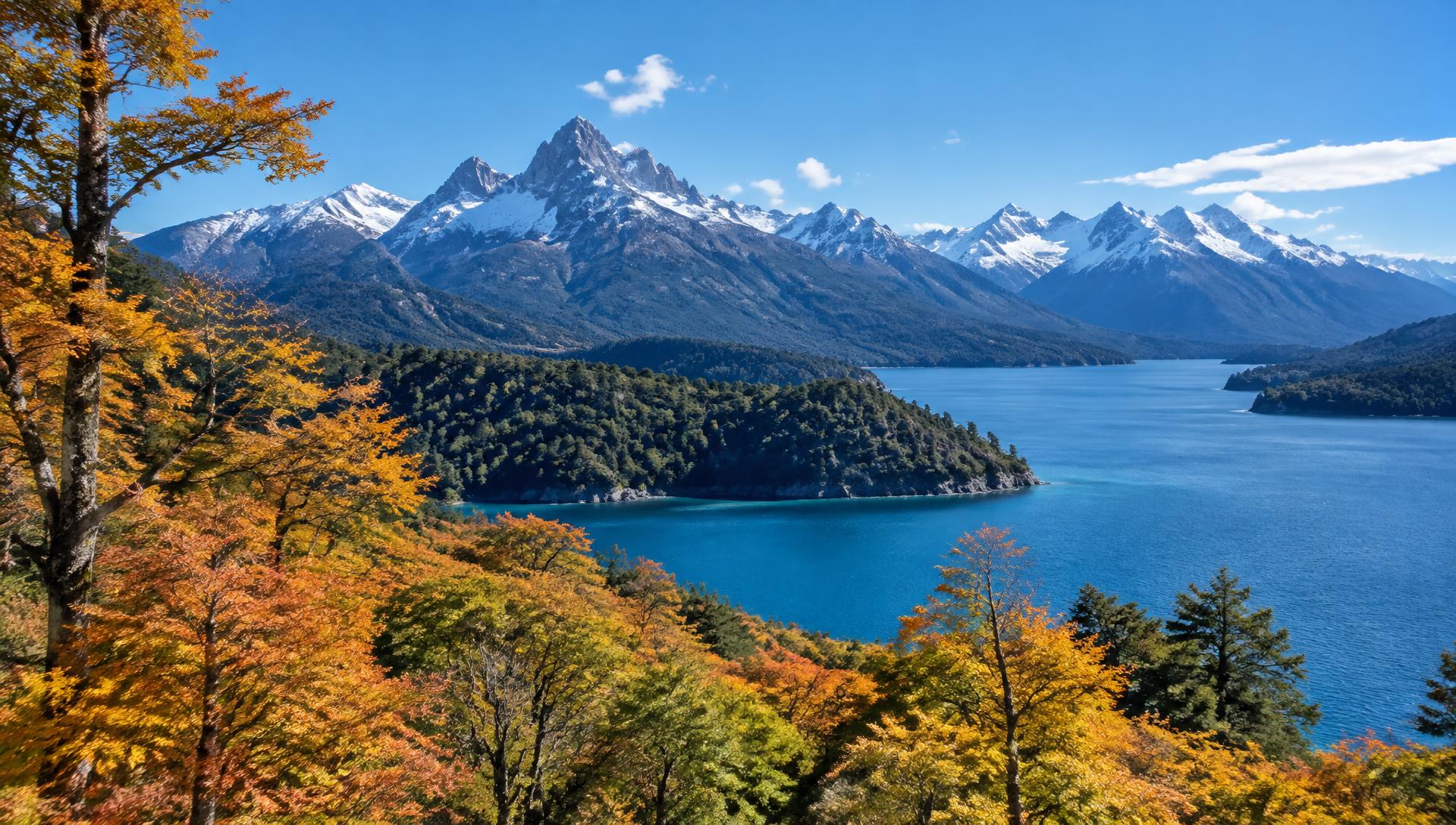 Lago Nahuel Huapi y montañas nevadas, Bariloche